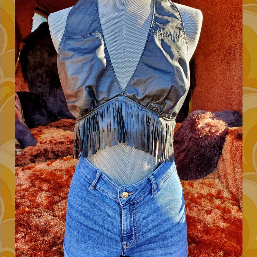 VINTAGE LEATHER HALTER TOP BIKER